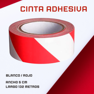 Rollo de cinta adhesiva bicolor rojo / blanco de 5 cm de ancho X 132 m largo especial para marcar y delimitar espacios.