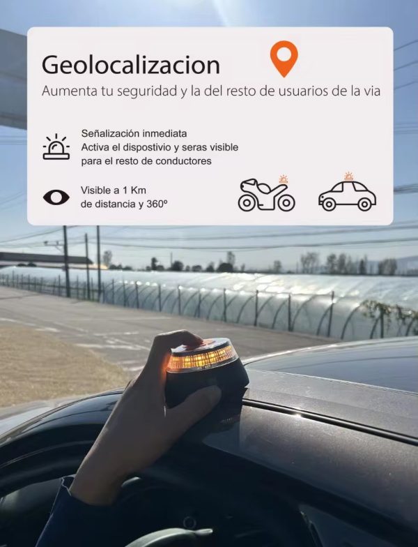 Baliza emergencia V16 conectada con geolocalización DGT 3.0, luz de emergencia homologada, conectada y autorizada por DGT, señal V16 con pilas incluidas, conectividad Telefónica datos hasta 2038,vision 360 grados - Imagen 5